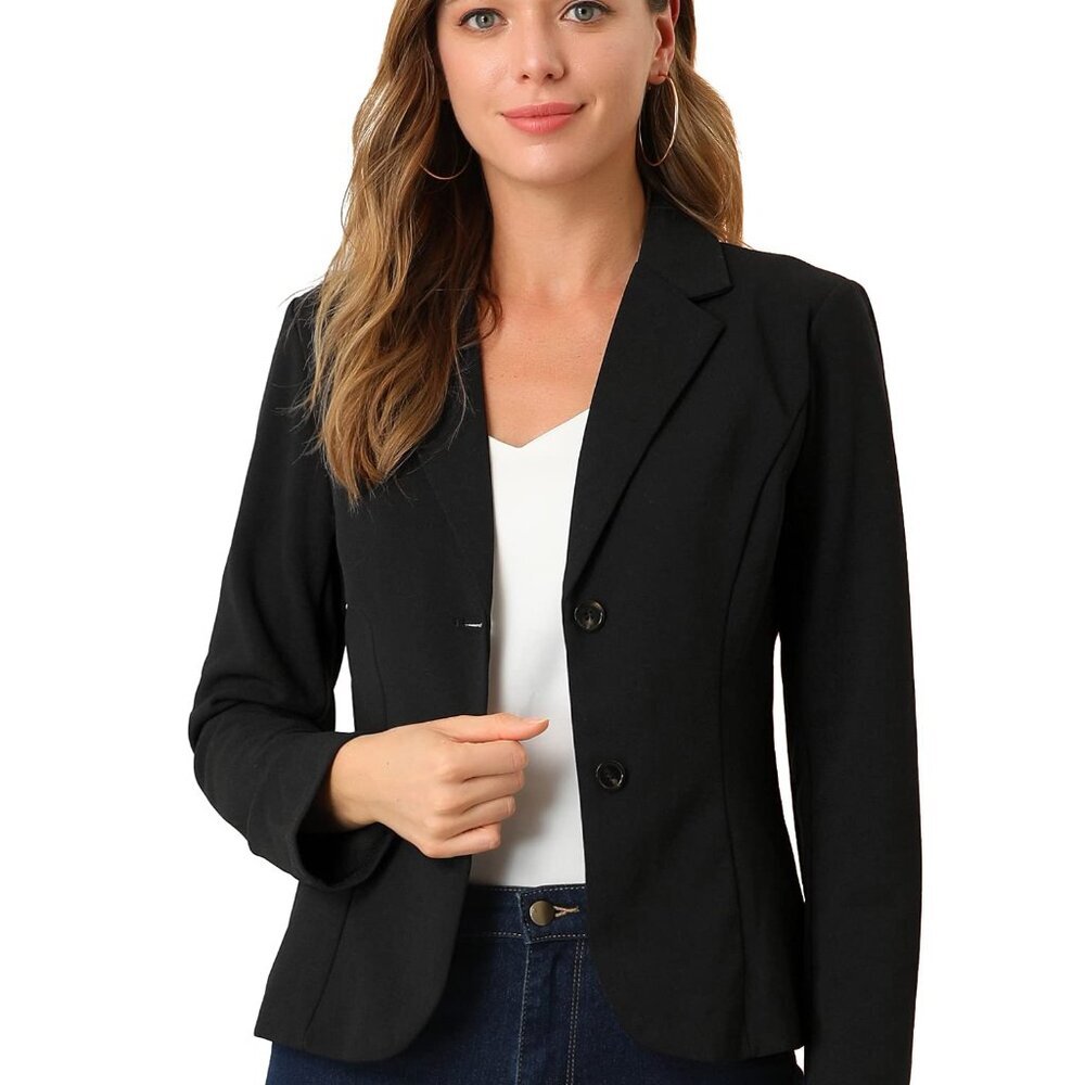 Work Office Blazer Stretch Lapel Collar Long Sleeve Jacket Fitted Chic